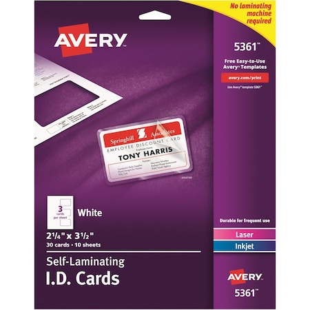 Avery Cards, Id, Laminatng, Slfadhsv 30PK AVE5361